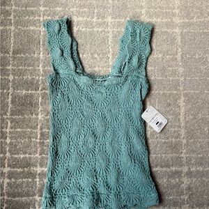 Free People Textured Aqua Tank Top